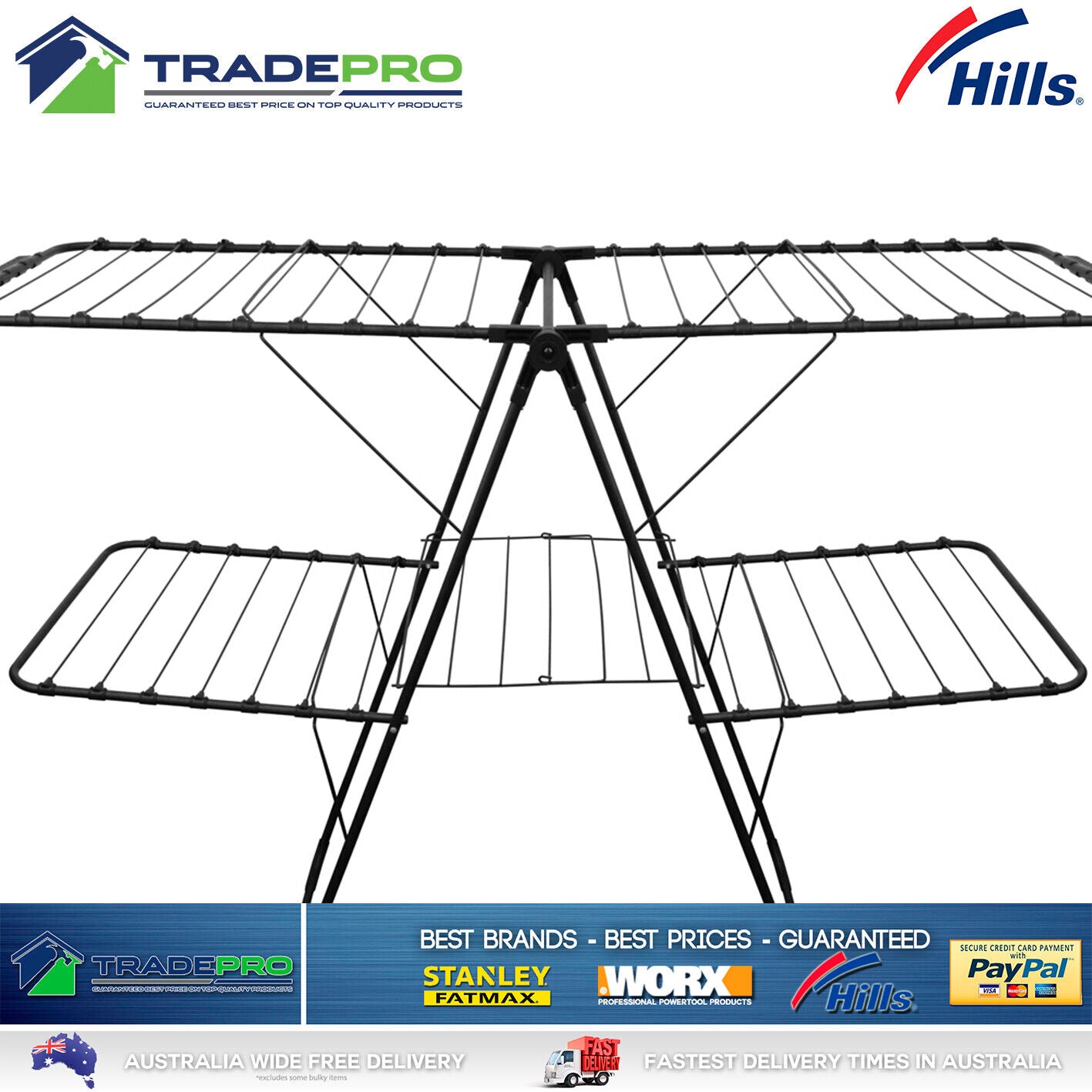 Hills Clothes Line Airer Stainless Steel Black Two Tier Portable Drying Rack 31m