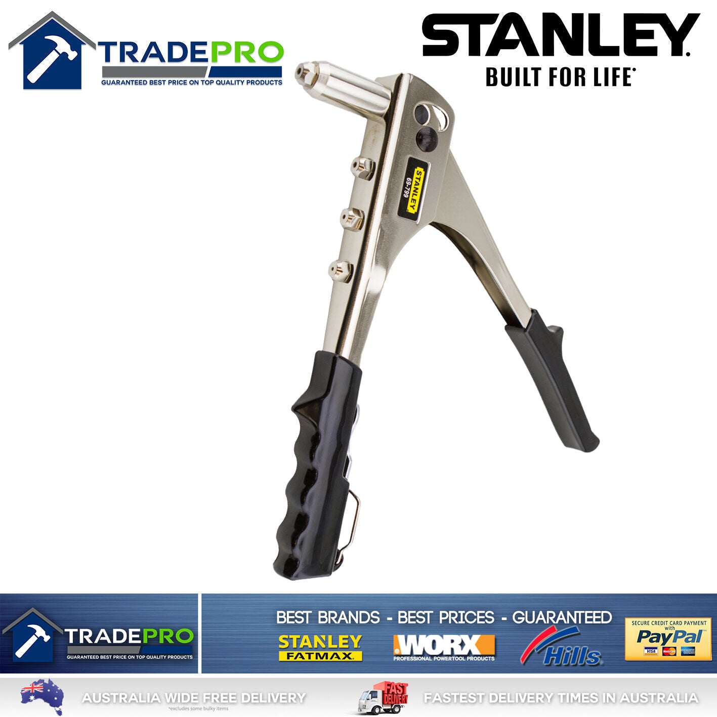 Rivet Gun Stanley Heavy Duty Genuine PRO 6PC Kit 1/8 3/32 5/32 3/16 Pop 2221430