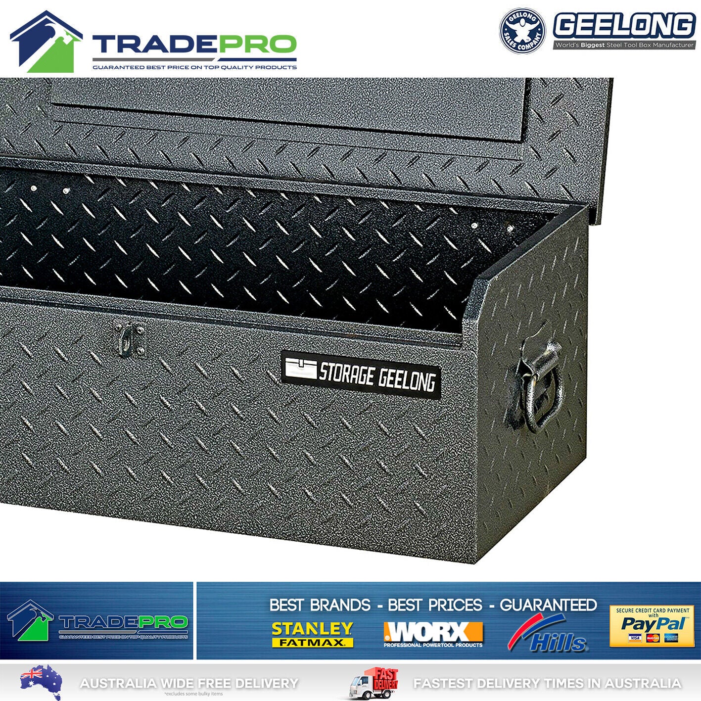 Toolbox Geelong® Trade Tool Box Chest 67cm Black Grey Steel Lockable Ute Storage