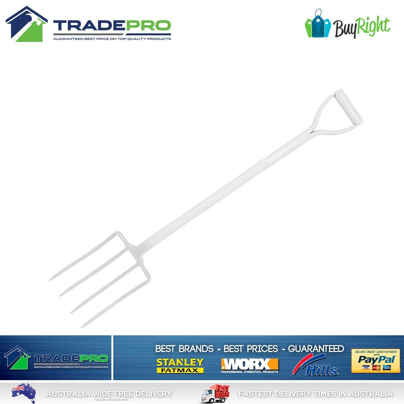 Garden Fork All Metal D Handle 4 Teeth Digging Garden Lawn White Airator PRO