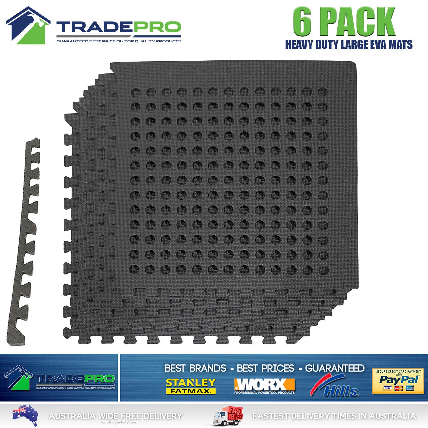 6PC Floor Mat Tiles EVA H/Duty Rubber Foam Interlocking Fatigue Shock Absorb Gym