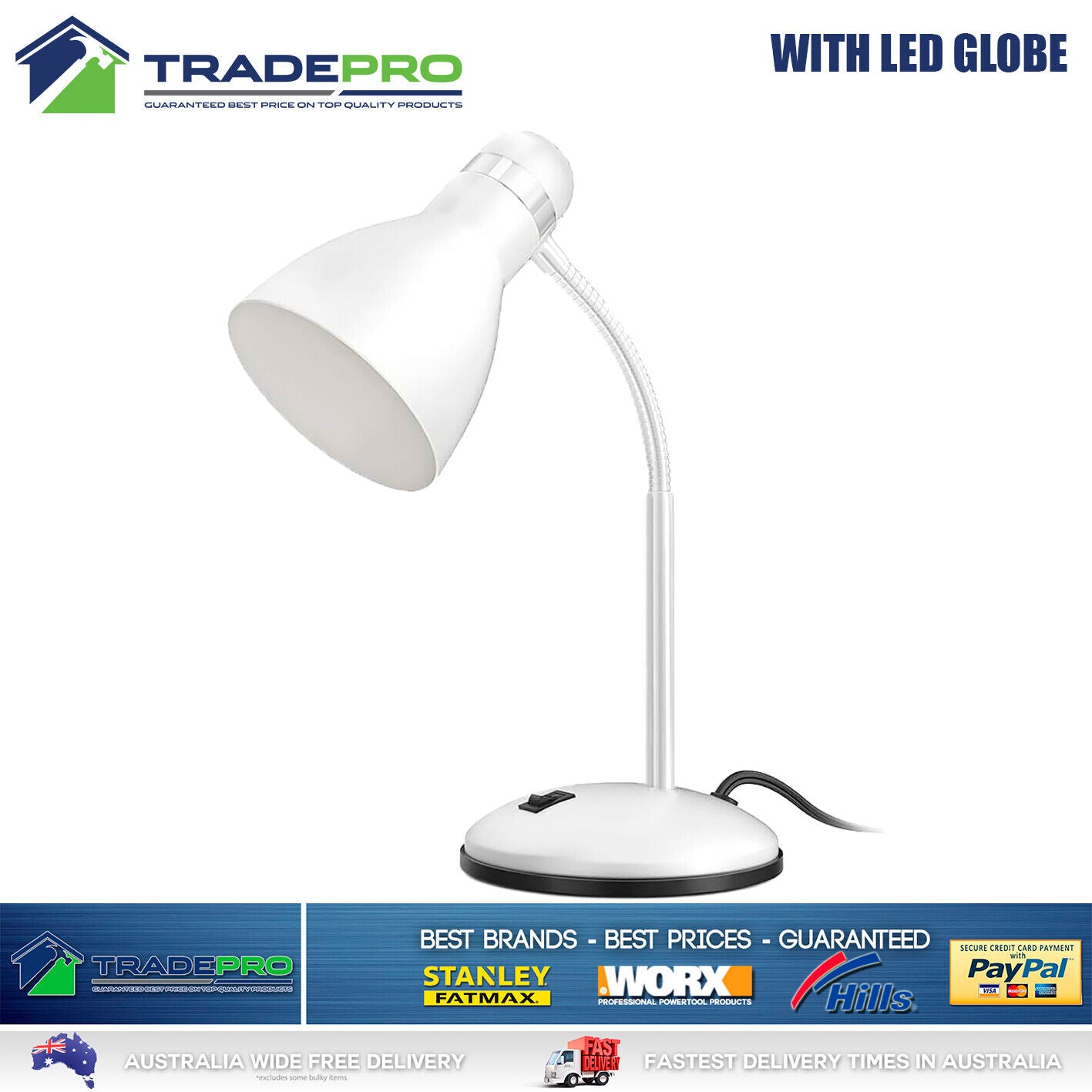 Desk Lamp LED Australia Table Light Adjustable Smart Flex Neck 240v with Globe