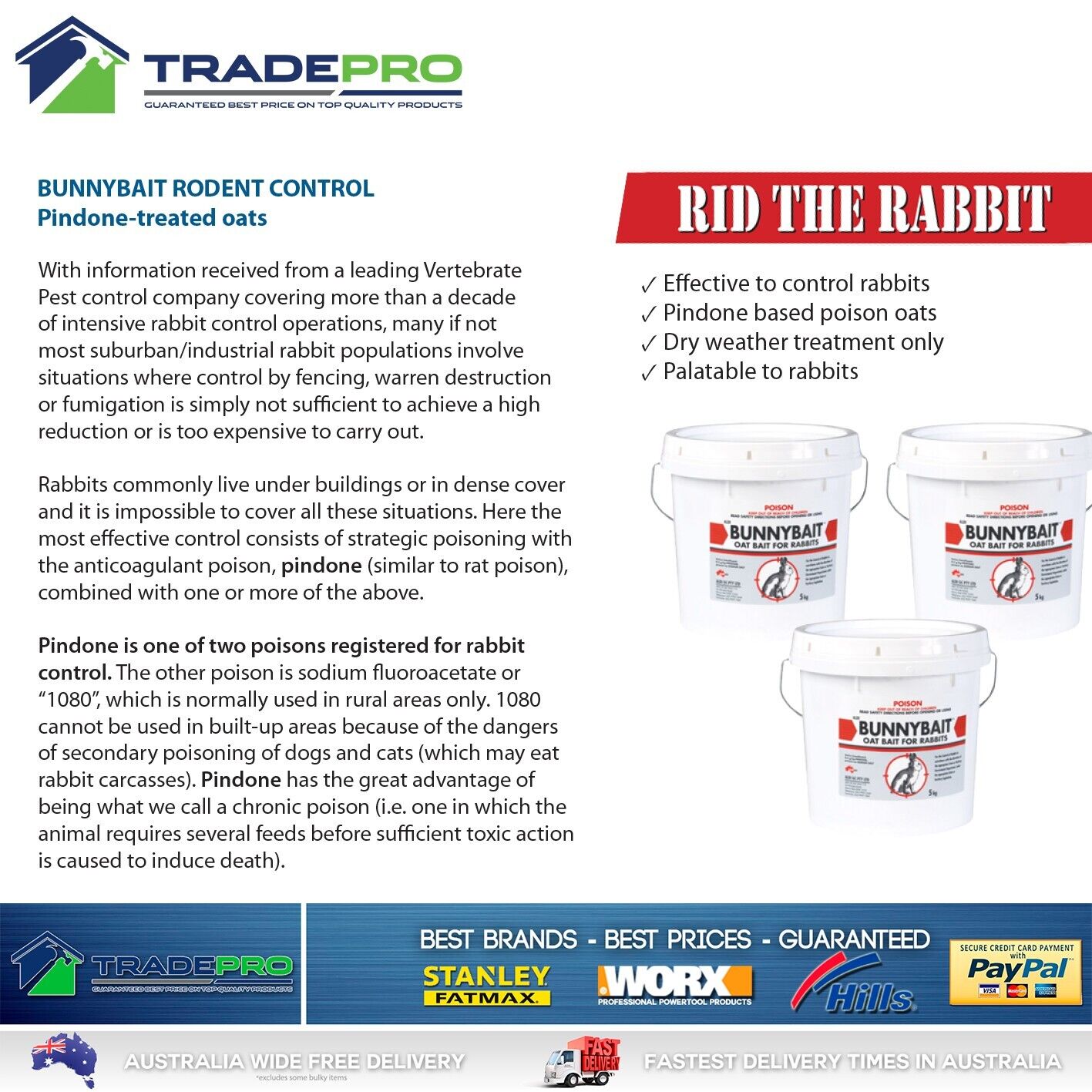 Rabbit Pindone Poison 5kg Bunny Bait Oat Poison Kills Control 5kg Rabbits