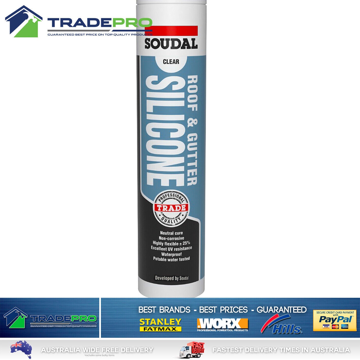 Soudal® Roof & Gutter 300ml Seal Silicone Transparent Clear Sealant Sealer PRO
