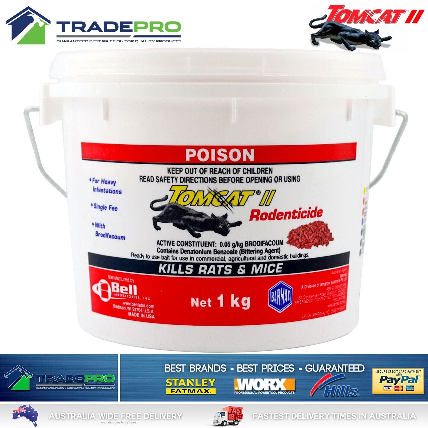 Tomcat II Ultra Fast Pellets 1kg Red Rat Bait Mouse Trap Poison Rodent Killer