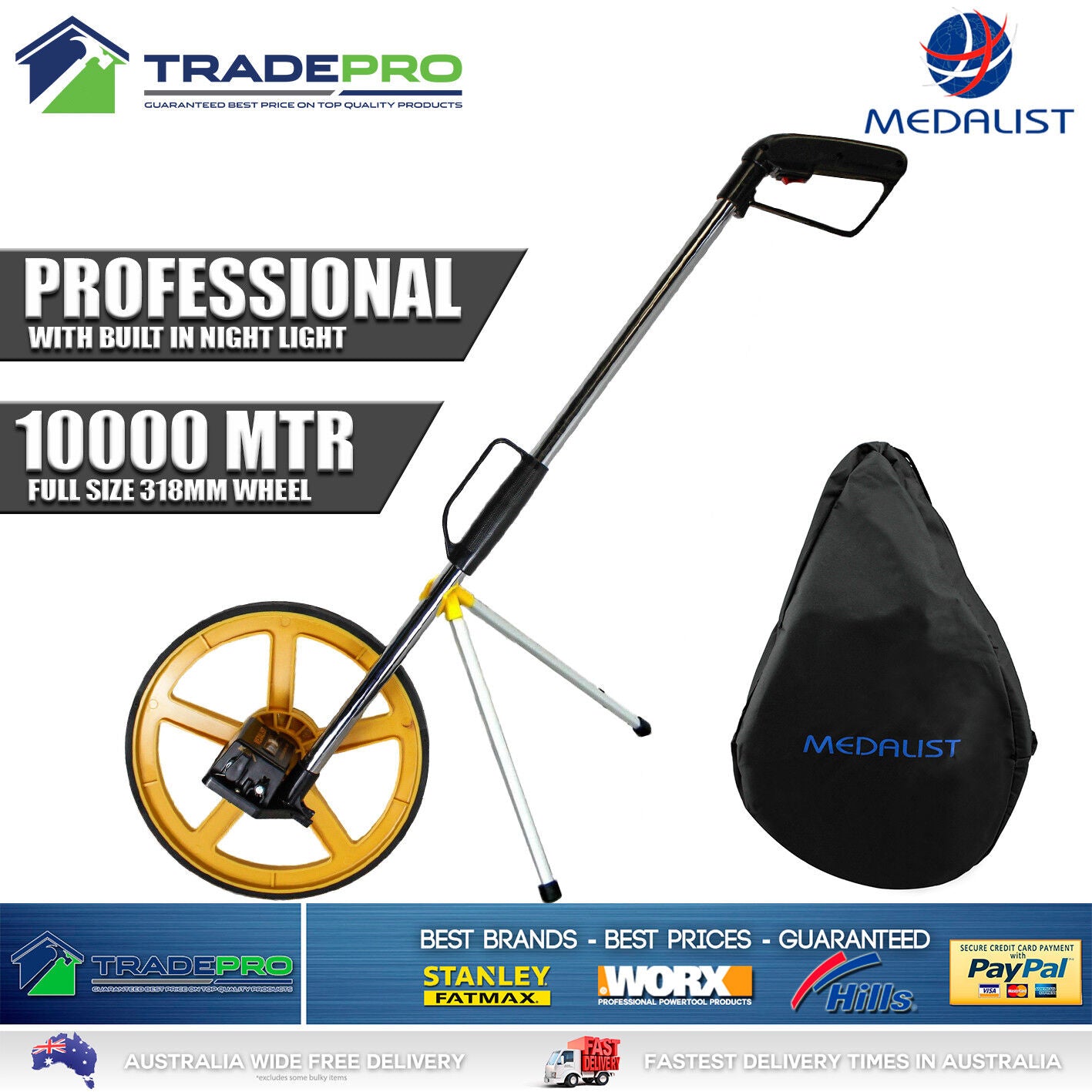 Measuring Wheel 10KM PRO Medalist 318mm Distance Night Light Carry Bag Folding
