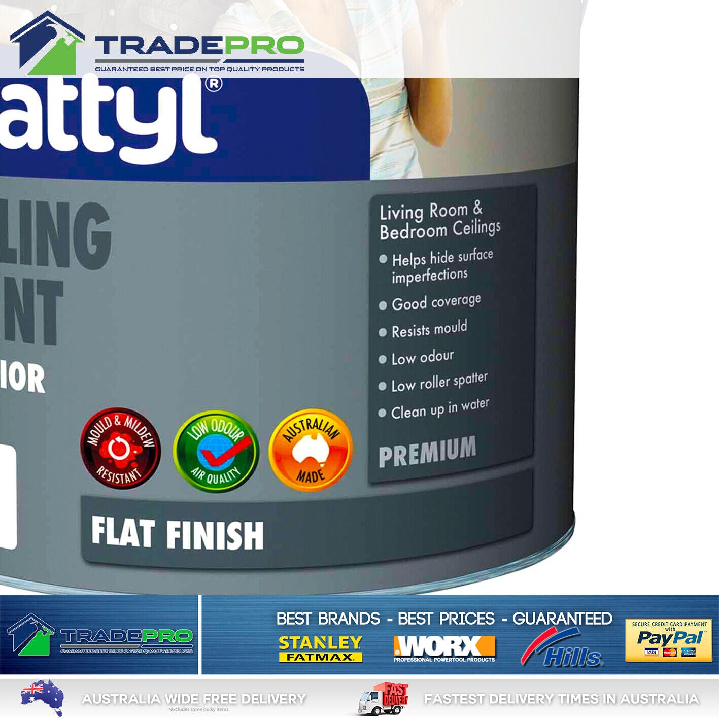 Paint White 10Ltr Wattyl® Premium Flat Matt Ceiling White Interior 10Litre