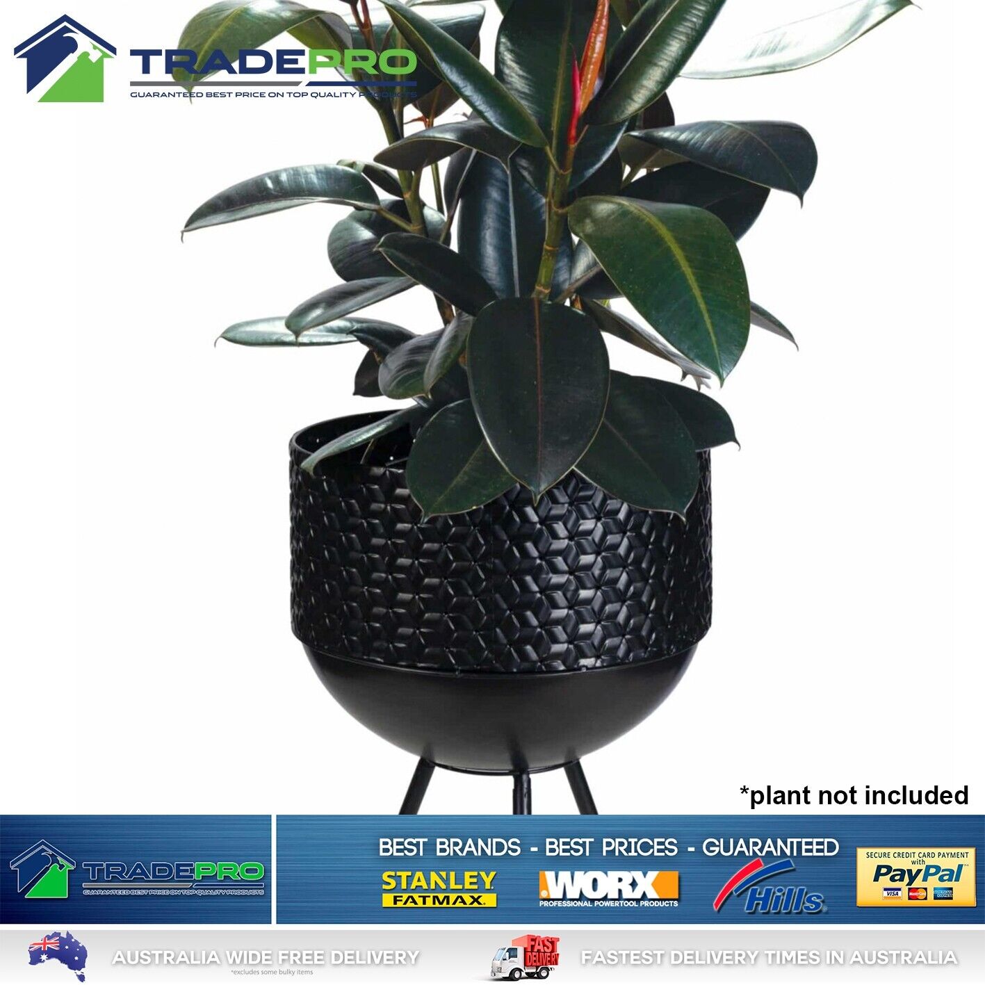 Plant Stand & Pot Luxe Bowl Black Metal Flower Planter Garden Rack Shelving Legs