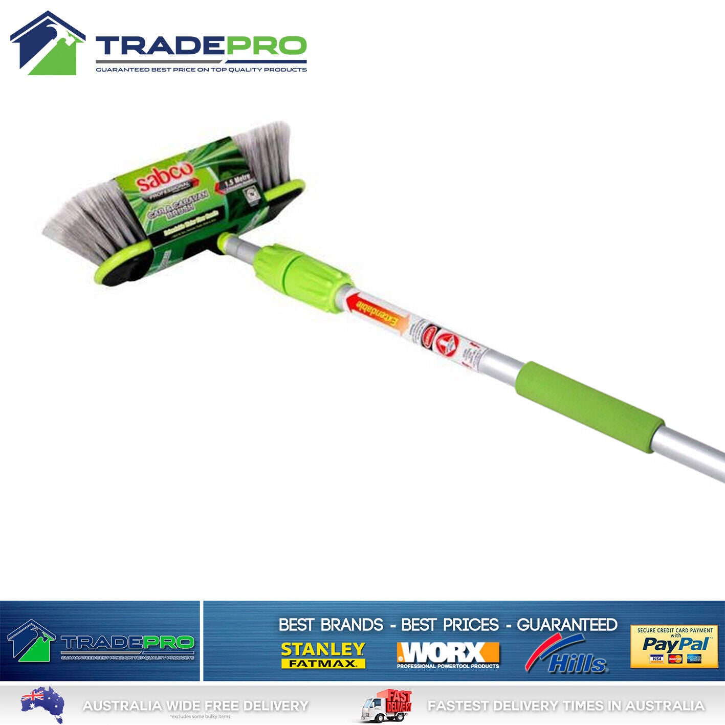 Sabco Brush Car Caravan Wash Flow Through Hose PRO Cleaning Telescopic Scrubs