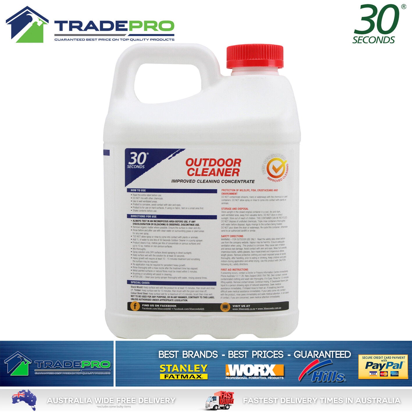 Outdoor Cleaner 30 Seconds 2Ltr NEW FORMULA PRO Concentrate Moss Mould Algae 2L