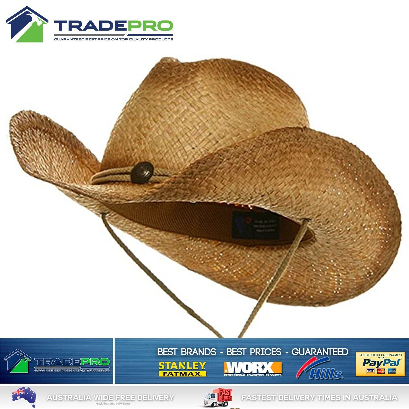 Straw Cowboy Hat Aussie Outback Western Jacaru Mens Womens Most Sizes Tan Med