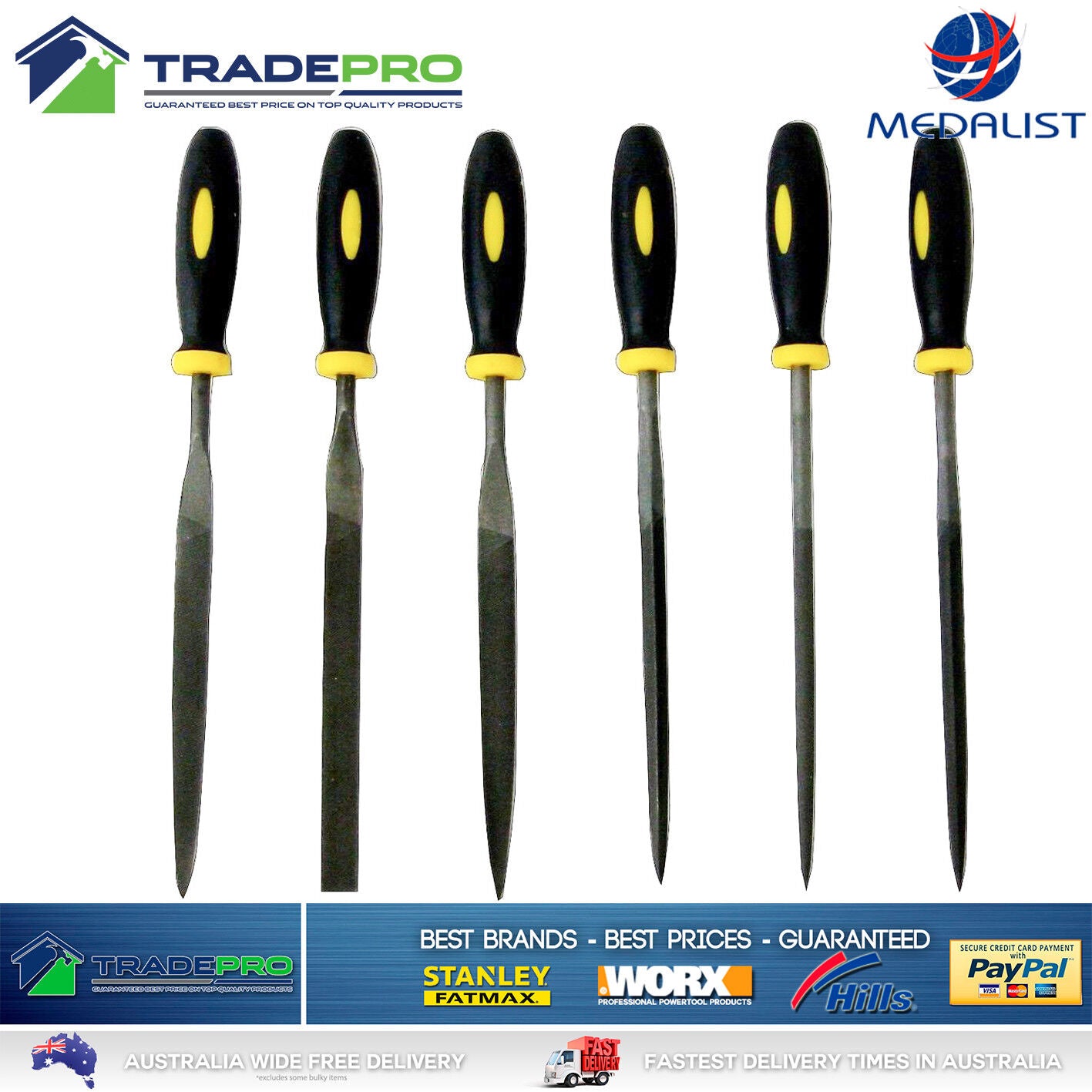 Quality 6pc Needle File Kit 150mm Metal Wood Craft Jewellers Set Long Flat Round