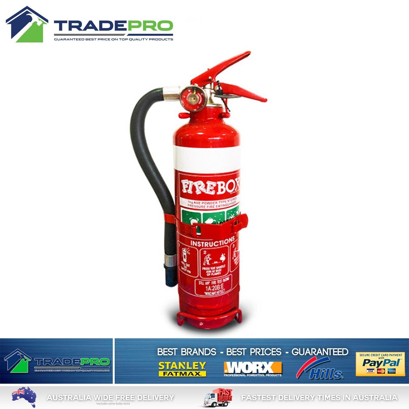 Fire Extinguisher 1kg ABE Dry Powder 1kg Hose & Bracket Car Boat Home Aust App