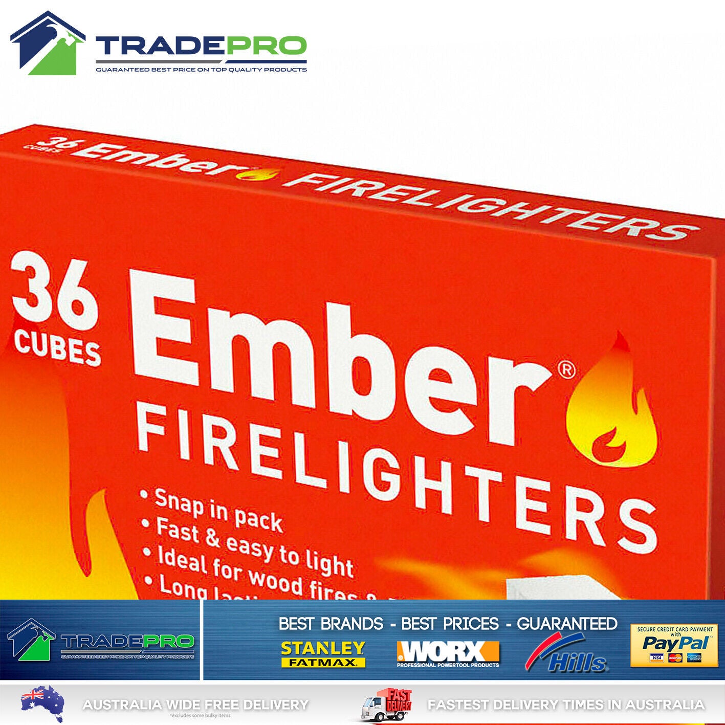 Ember Firelighters Starter Jiffy 36 Pc Low Odour Wood Fire Kindling BBQ Lighter