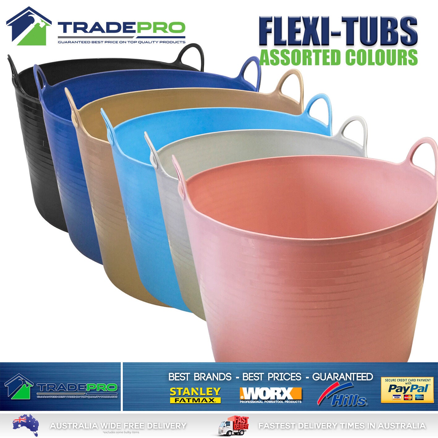 6x Flexi Tub PRO 16Ltr Tough Bucket Flexible Storage Container Trug Bin 16L