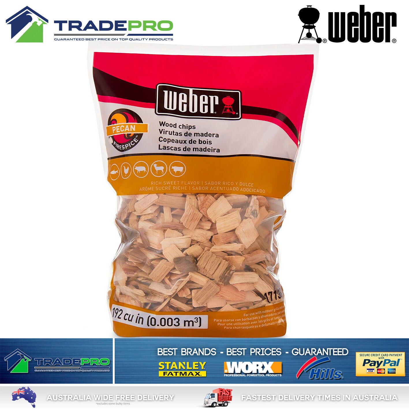 Weber PRO Pecan Smoking Wood Chips 900g Smoke Fire BBQ Baby Q 1000 2000 Smoker