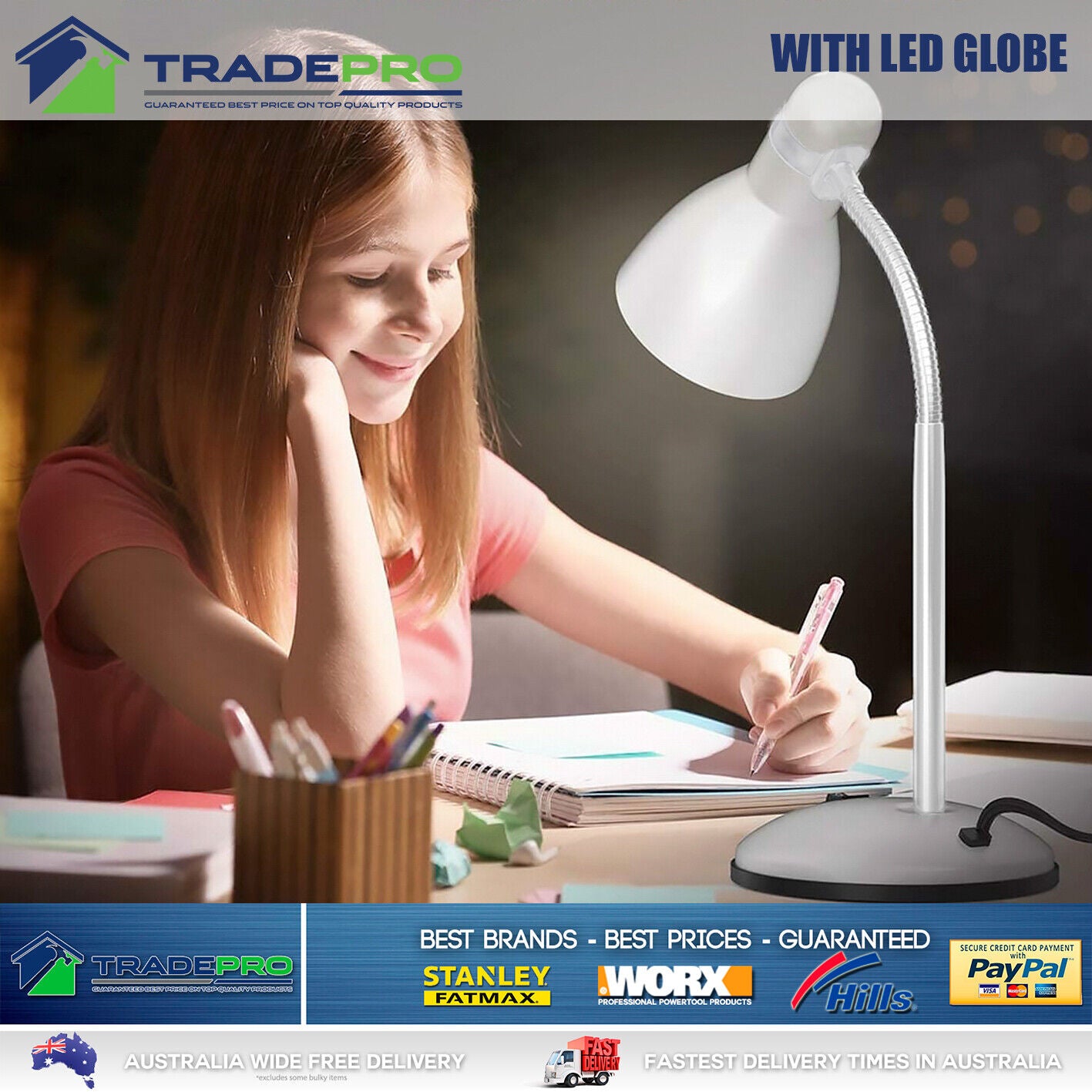 Desk Lamp LED Australia Table Light Adjustable Smart Flex Neck 240v with Globe