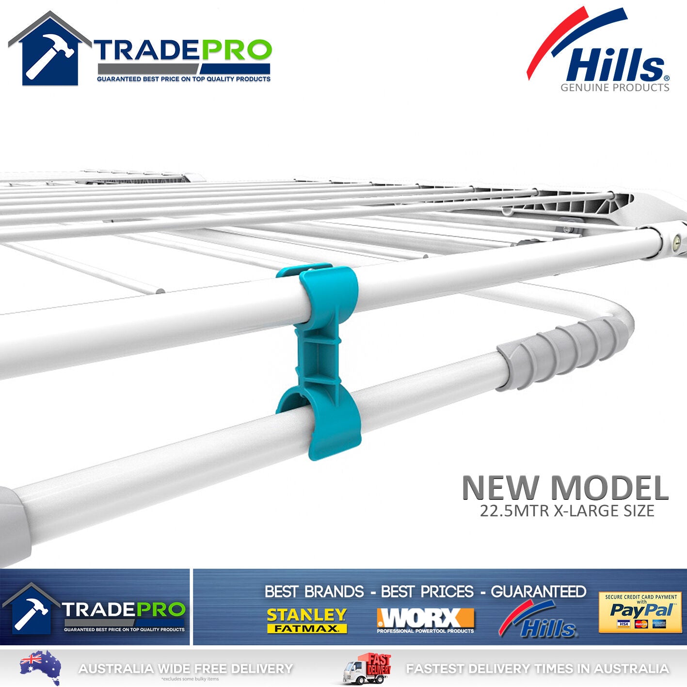 Hills Clothes Line Airer Premium 4 Wing 22.5Mtr Expanding Portable Drying Rack