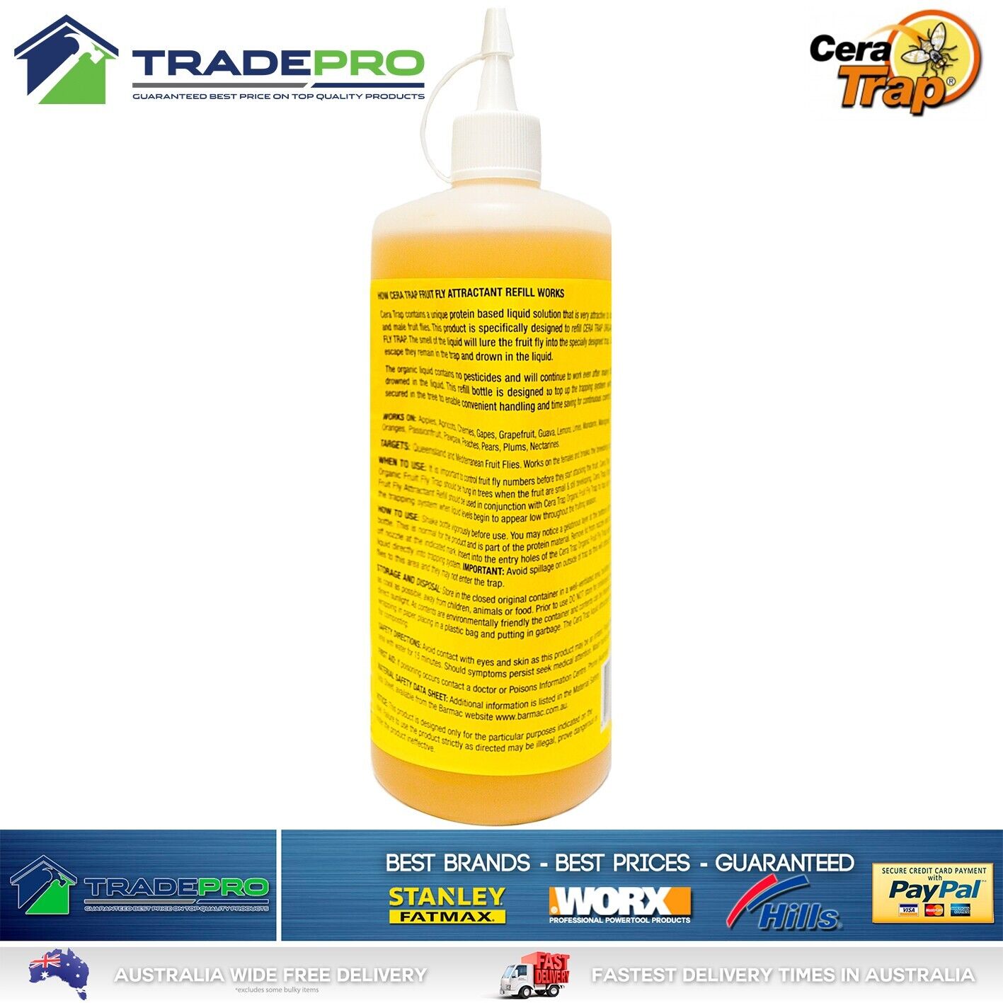 Fruit Fly Trap Refill 1L Cera Trap® Organic Fruitfly Catcher Attractant Liquid