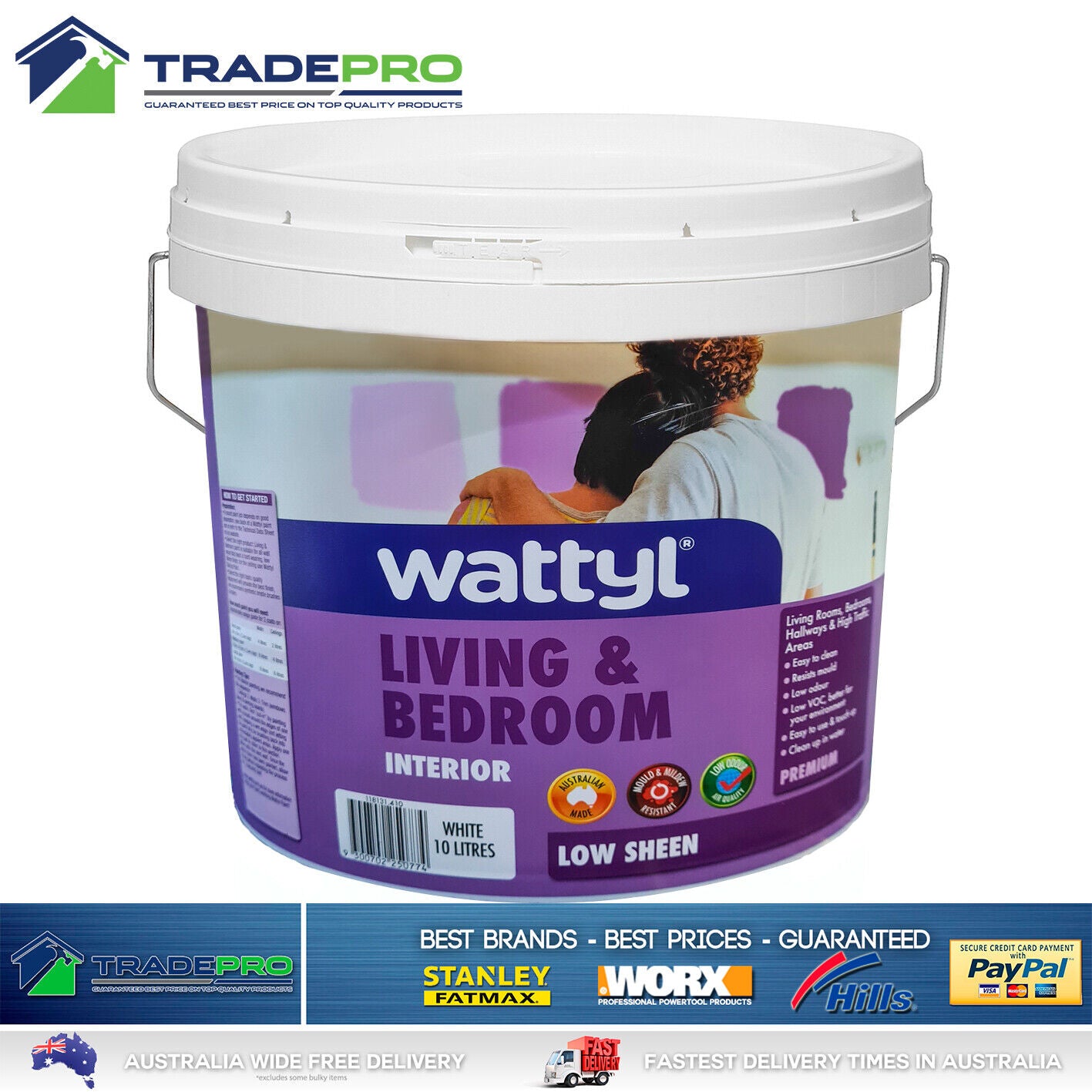Paint White 10Ltr Wattyl® Premium Low Sheen Living Bedroom Interior 10Litre 10L