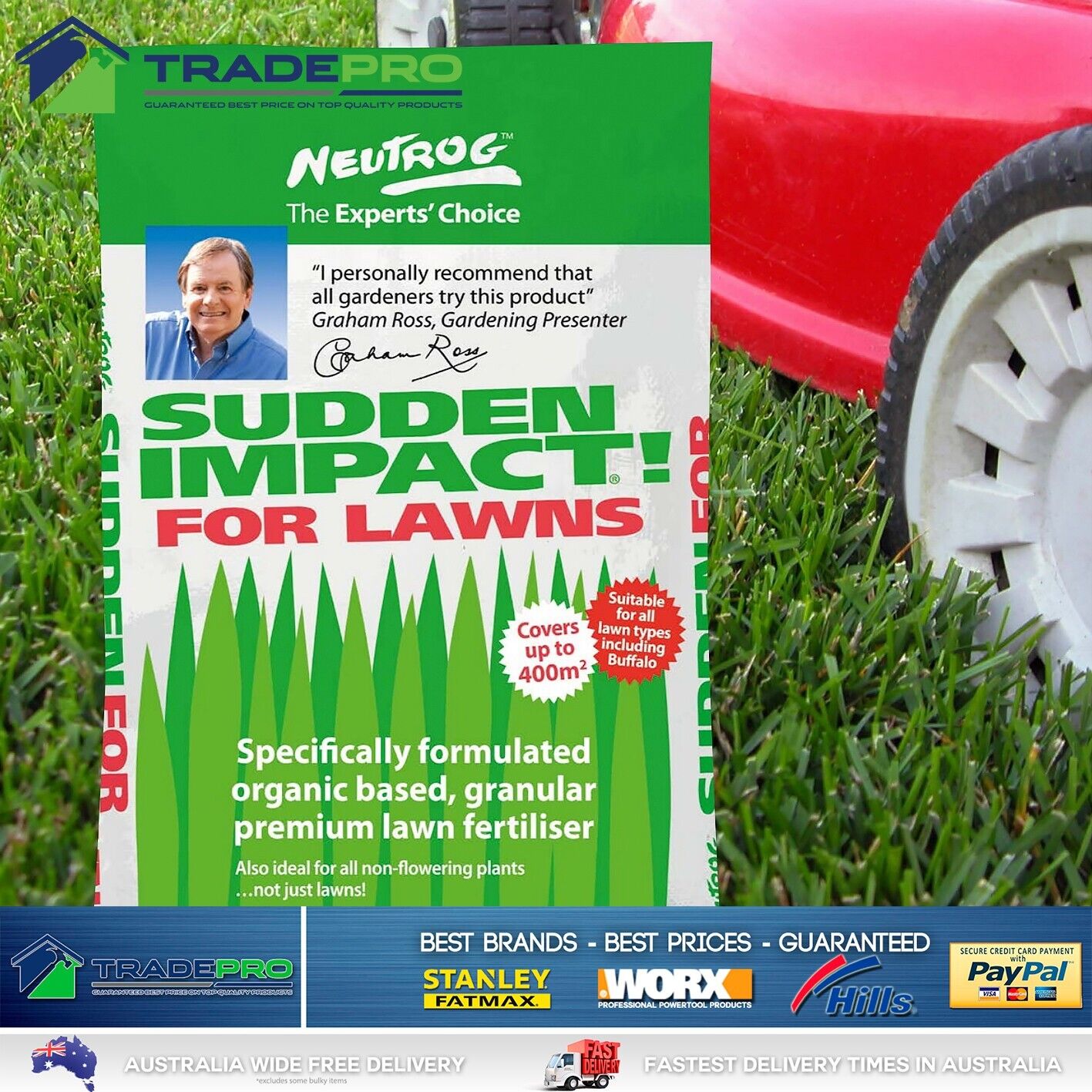 Sudden Impact Organic Lawn Fertiliser 10Kg Neutrog Lawns Plants Green Up Feed
