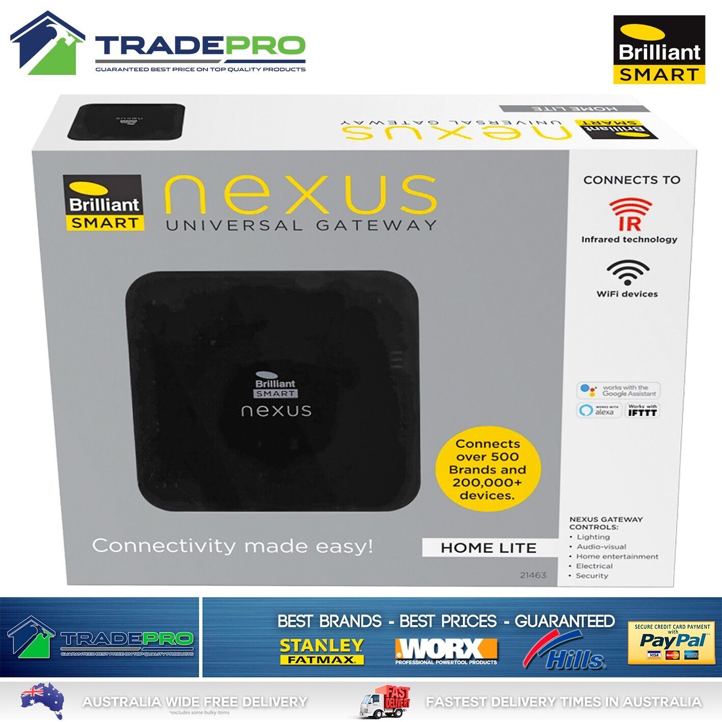 Brilliant Smart Nexus Lite Universal Gateway Black Wifi SmartHome Alexa PRO