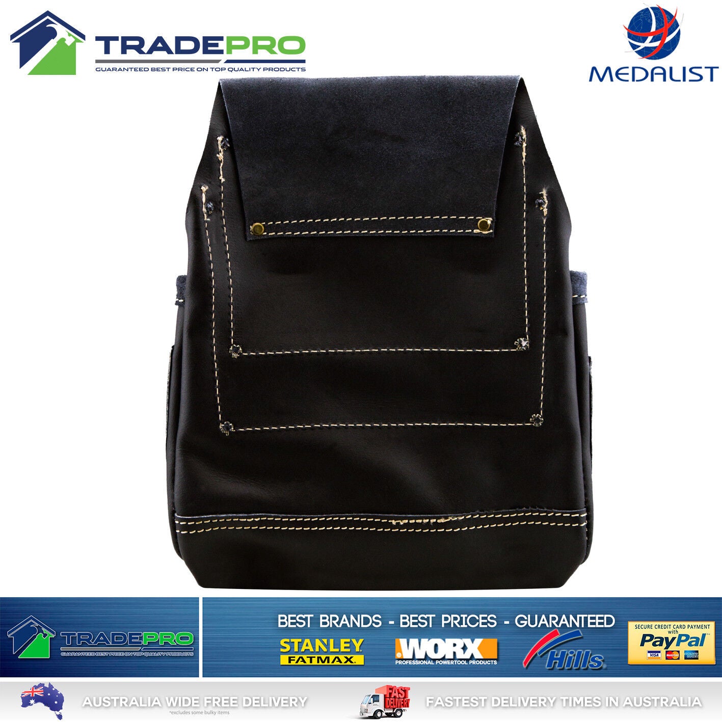 Leather Nail Bag Tool 4 Pocket Pouch Medaltech® PRO Riggers Quality Belt Hooks