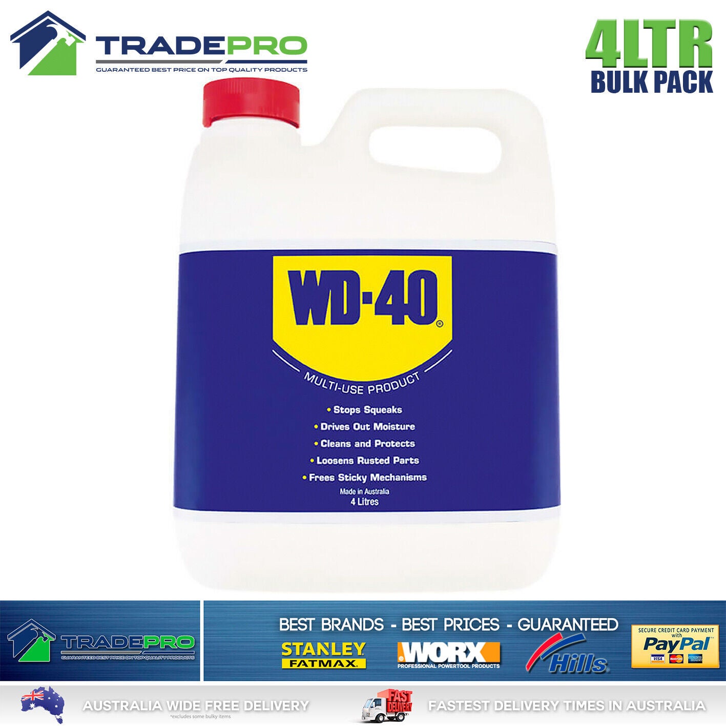 WD40 Multipurpose Lubricant 4Ltr Bulk WD40 Degreaser Stop Squeaks Rust 4L WD-40