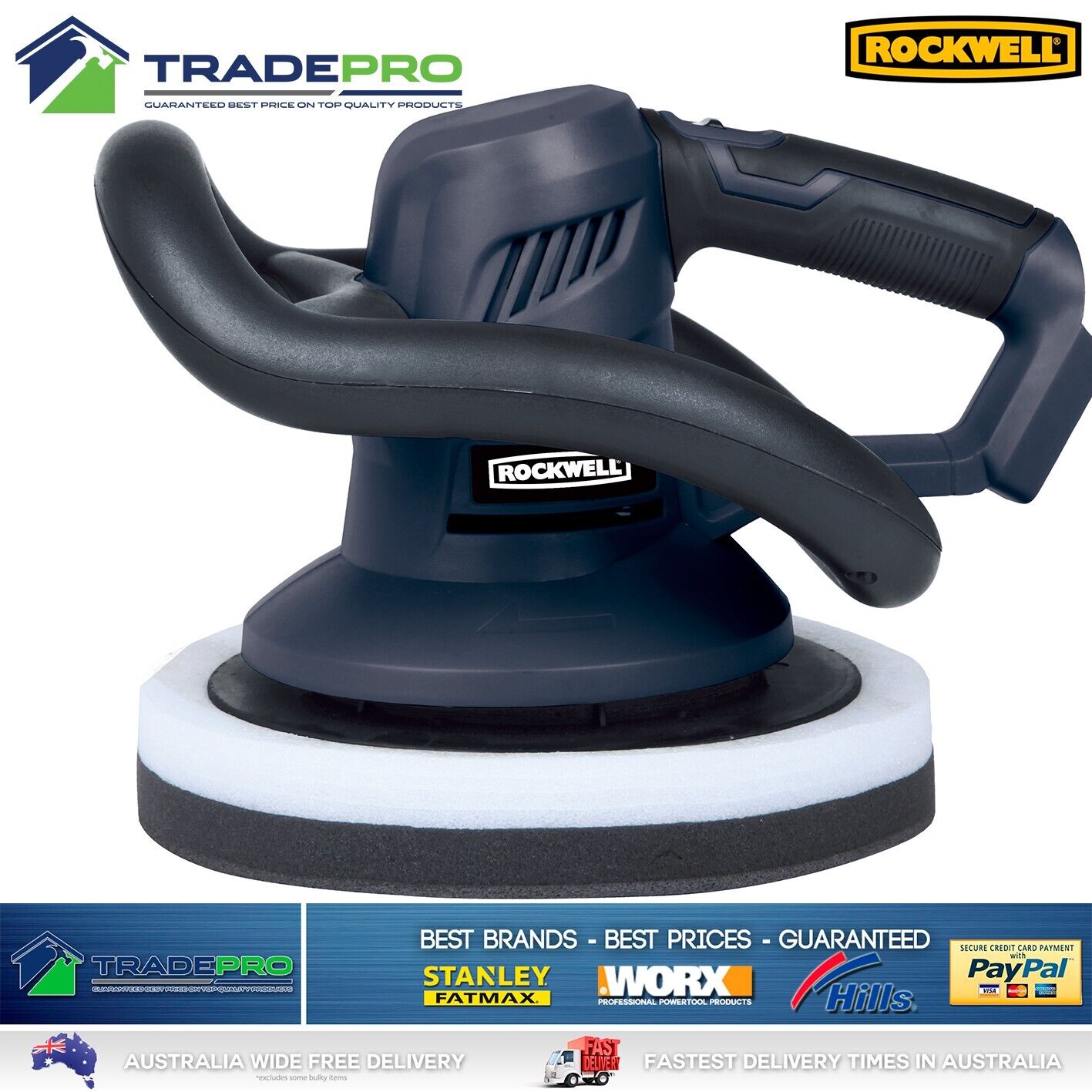 Polisher Buffer Sander 240mm Rockwell 18V Cordless Orbital Car Pad Skin Only PRO