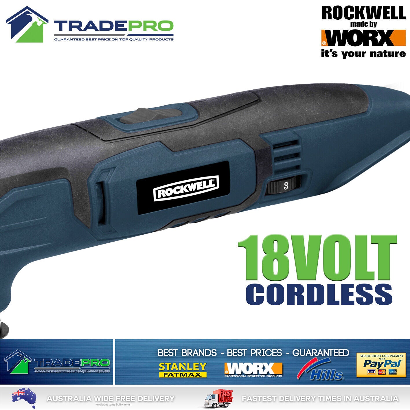 Oscillating Multi Function Sonic Tool 18V H/Duty 7pc Kit Rockwell® by Worx Naked