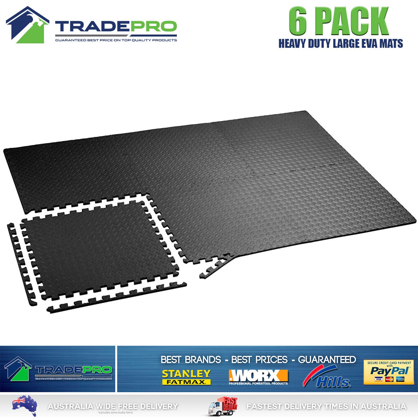 6PC Floor Mat Tiles EVA H/Duty Rubber Foam Interlocking Fatigue Shock Absorb Gym