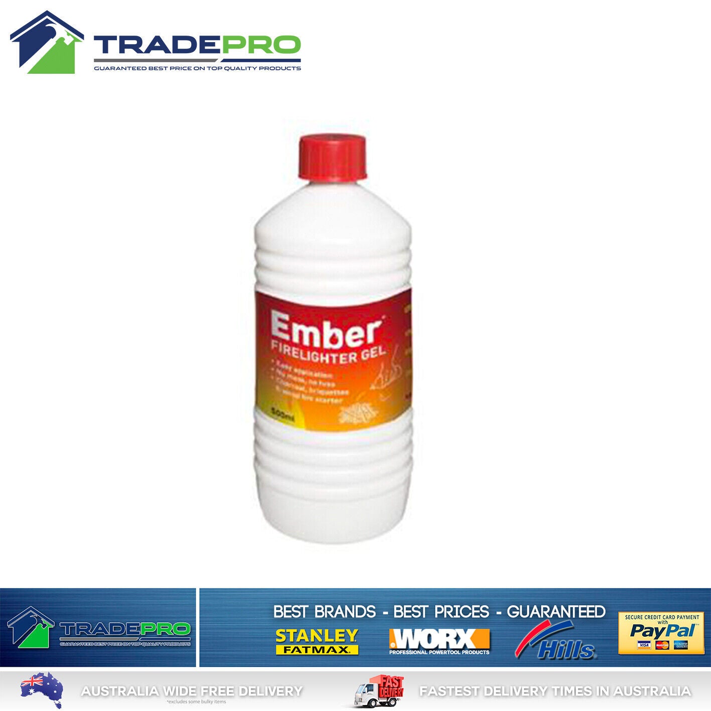 Ember Firelighter Fire Starter Gel 500ml Safe Charcoal BBQ Swiss Liquid Lighter