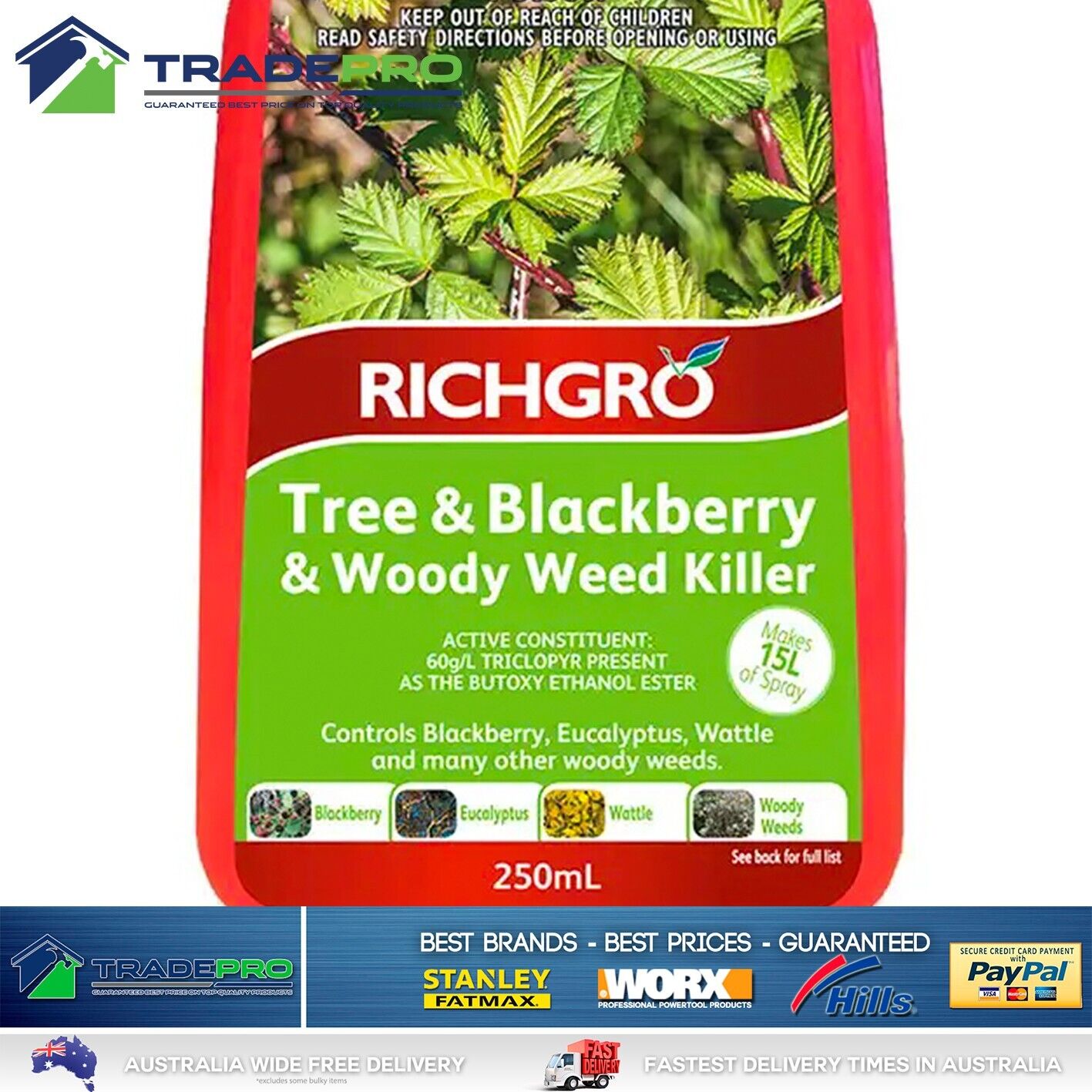 Tree Killer 250ml Concentrate Makes 15L Controls Eucalyptus Wattle Blackberry