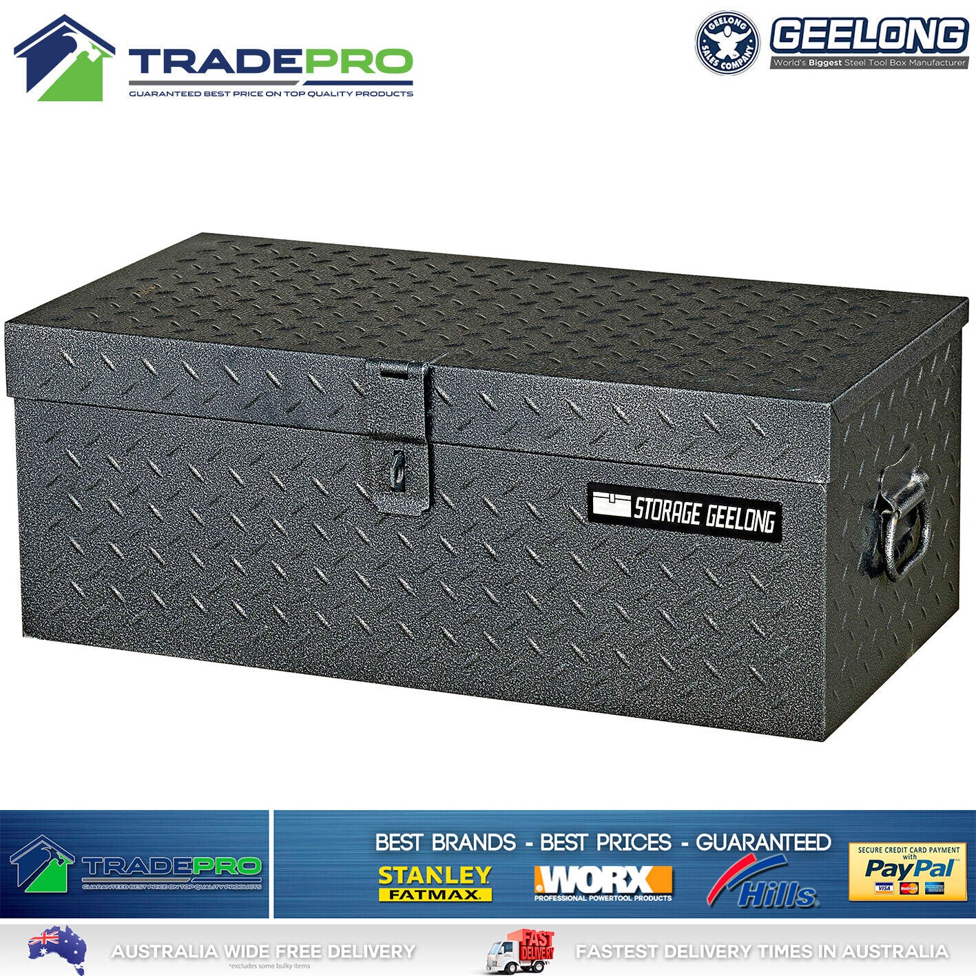Toolbox Geelong® Trade Tool Box Chest 67cm Black Grey Steel Lockable Ute Storage