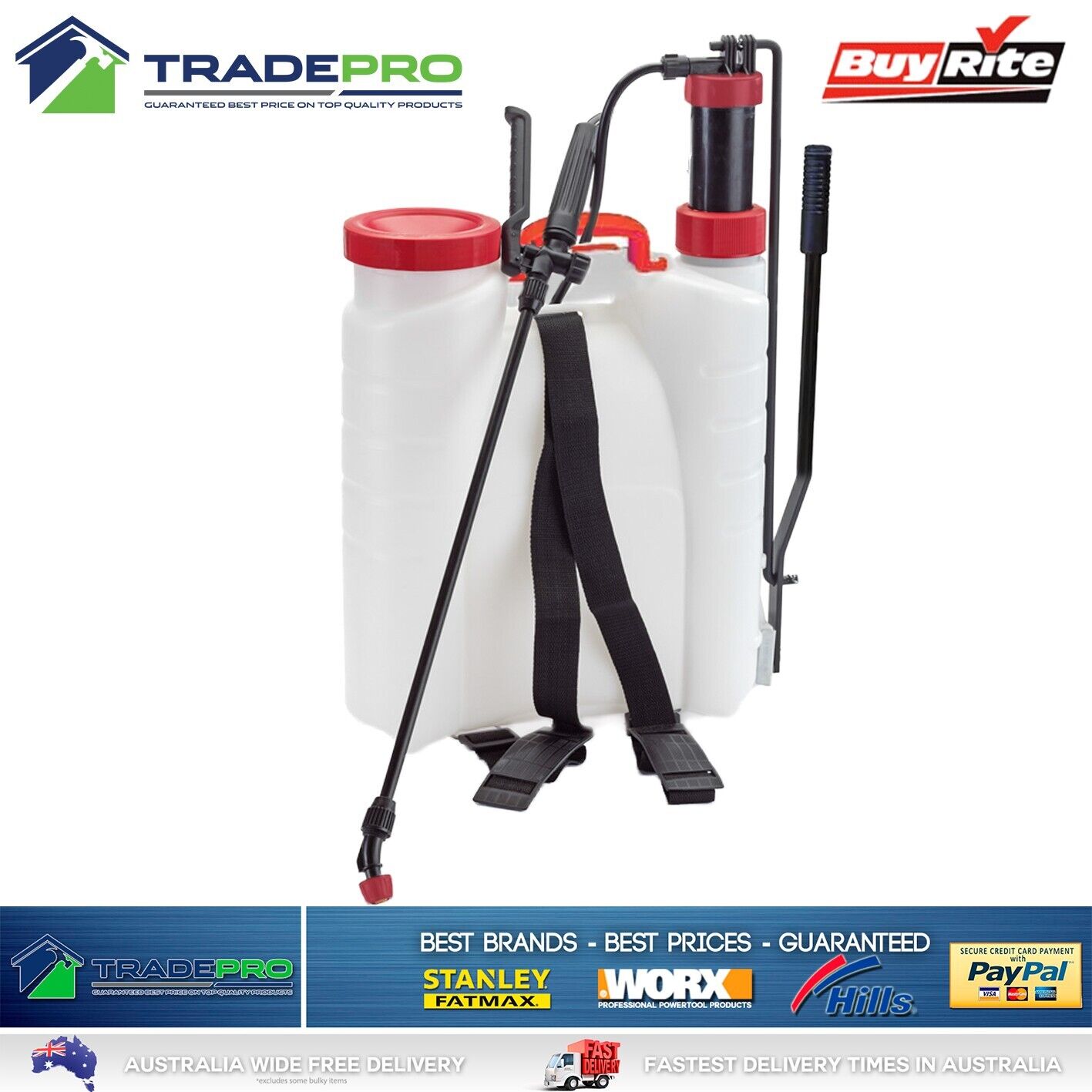 Garden Sprayer 15Ltr Backpack Adjustable BuyRight Piston Pump & Long Lance PRO