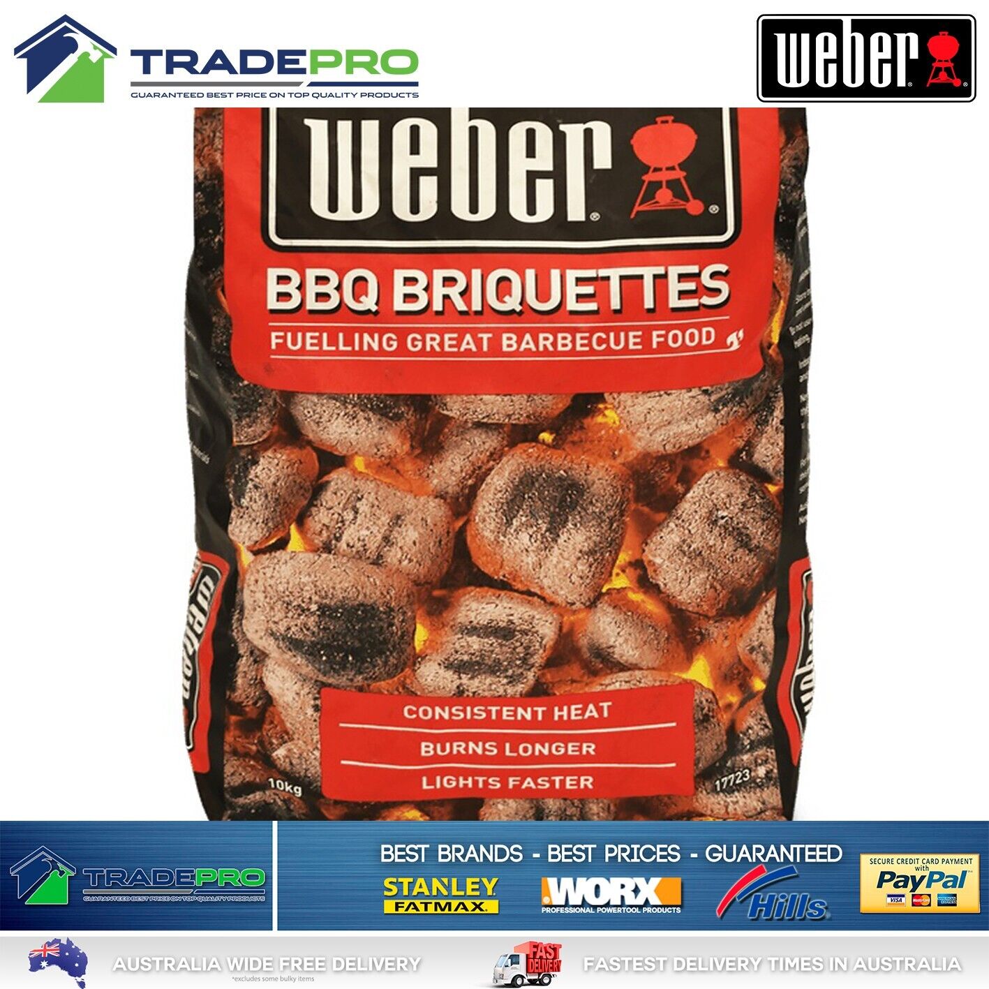 Weber Heat Beads BBQ Briquettes 10kg PRO Burn Low Odour Kettle Cooking Charcoal