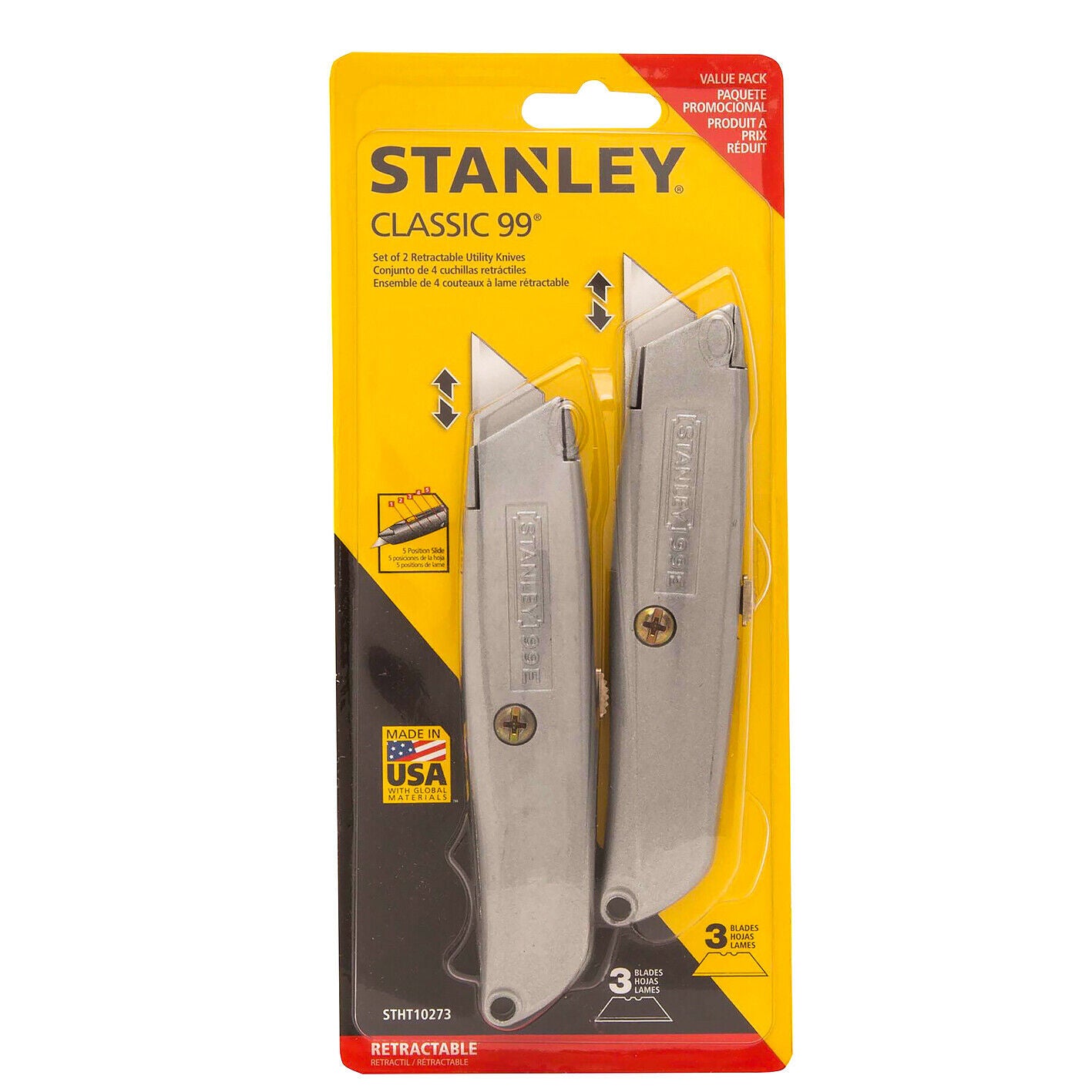 Genuine Stanley® New PRO Retractable Ultility Knife Twin Pack with 3 Blades