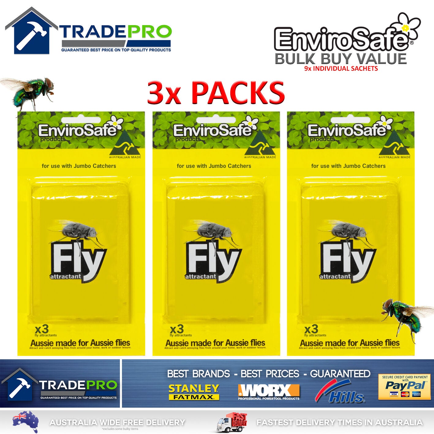 9x Envirosafe® Fly Attractant Refill Sachets for JUMBO Fly Trap Station 3x3PACK
