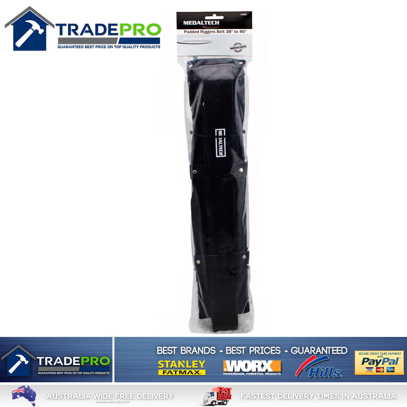 Leather Tool Belt Medaltech® Nail Bag Riggers Padded Oil Tanned Saddle 38 to 46"