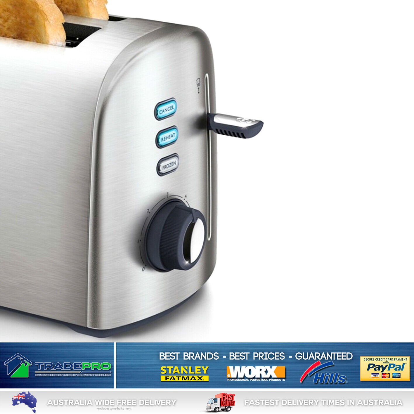 Electric Maxim 2 Slice PRO Toaster Kitchen Stainless Steel 7 Setting High Lift
