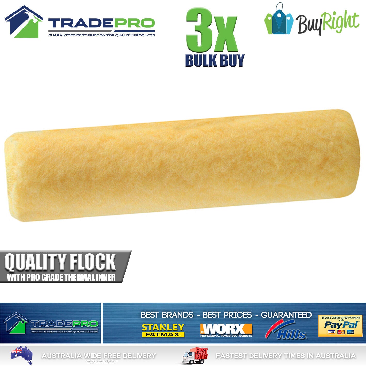 Paint Roller Cover 270mm 3pc Pack 12mm Nap Quality Water Oil Based Paint Rollers