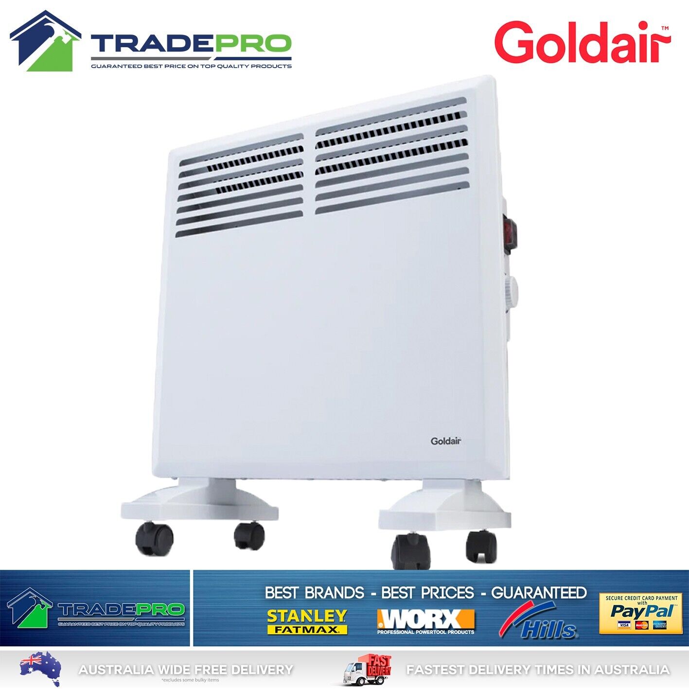 Goldair 1000W Convection Panel Heater Twin Pack Portable Thermostat Home Slim