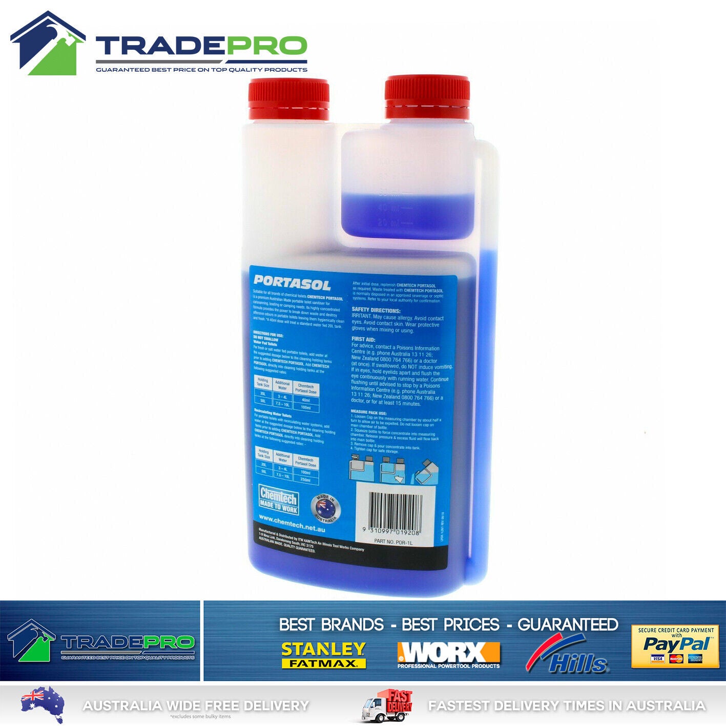 Portasol New 1 Litre Toilet Waste Break Down Liquid 1L Easy Measure Comchem