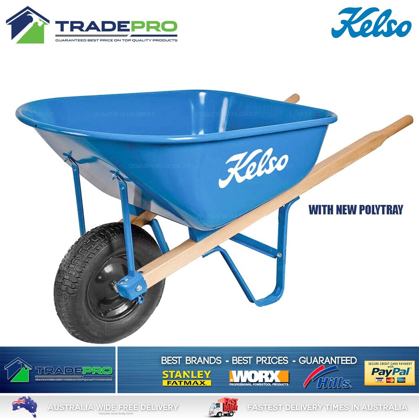 Kids Wheelbarrow Kelso Timber Handles and Poly Tray Wheel Barrow Garden Cart