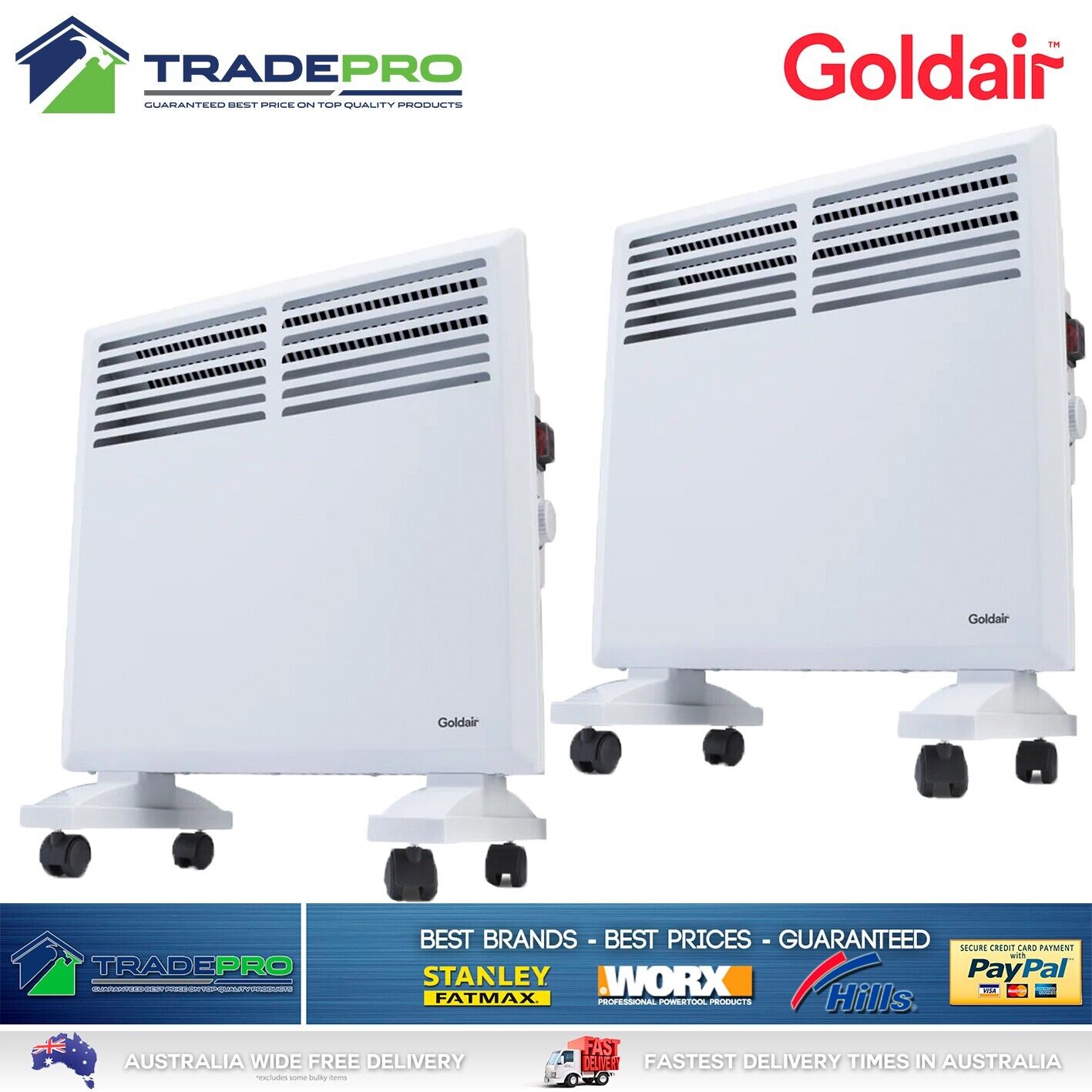 Goldair 1000W Convection Panel Heater Twin Pack Portable Thermostat Home Slim