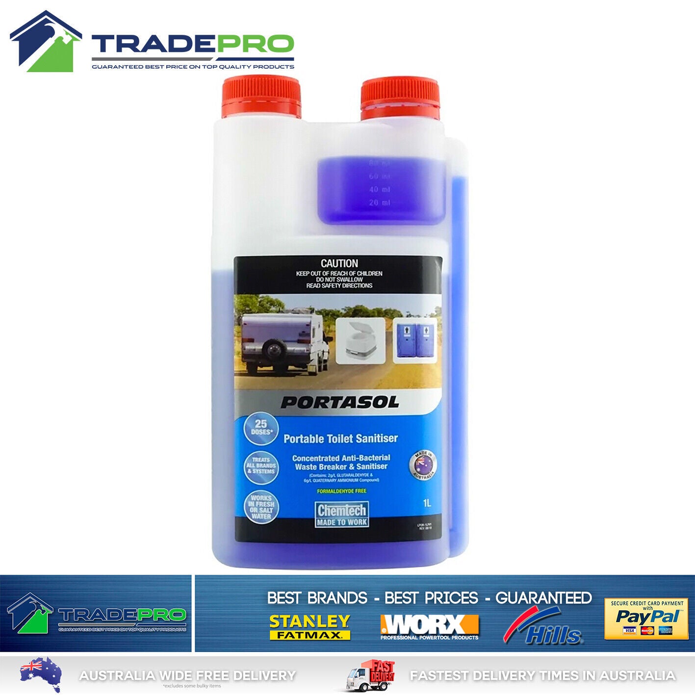 Portasol New 1 Litre Toilet Waste Break Down Liquid 1L Easy Measure Comchem