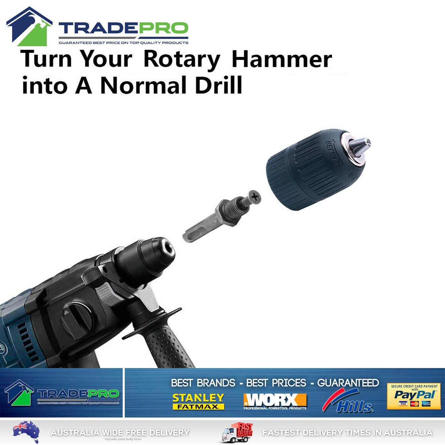 Drill Chuck with SDS & Impact Adaptor Fit 1-10mm Drills 3/8" Keyless Black DIY