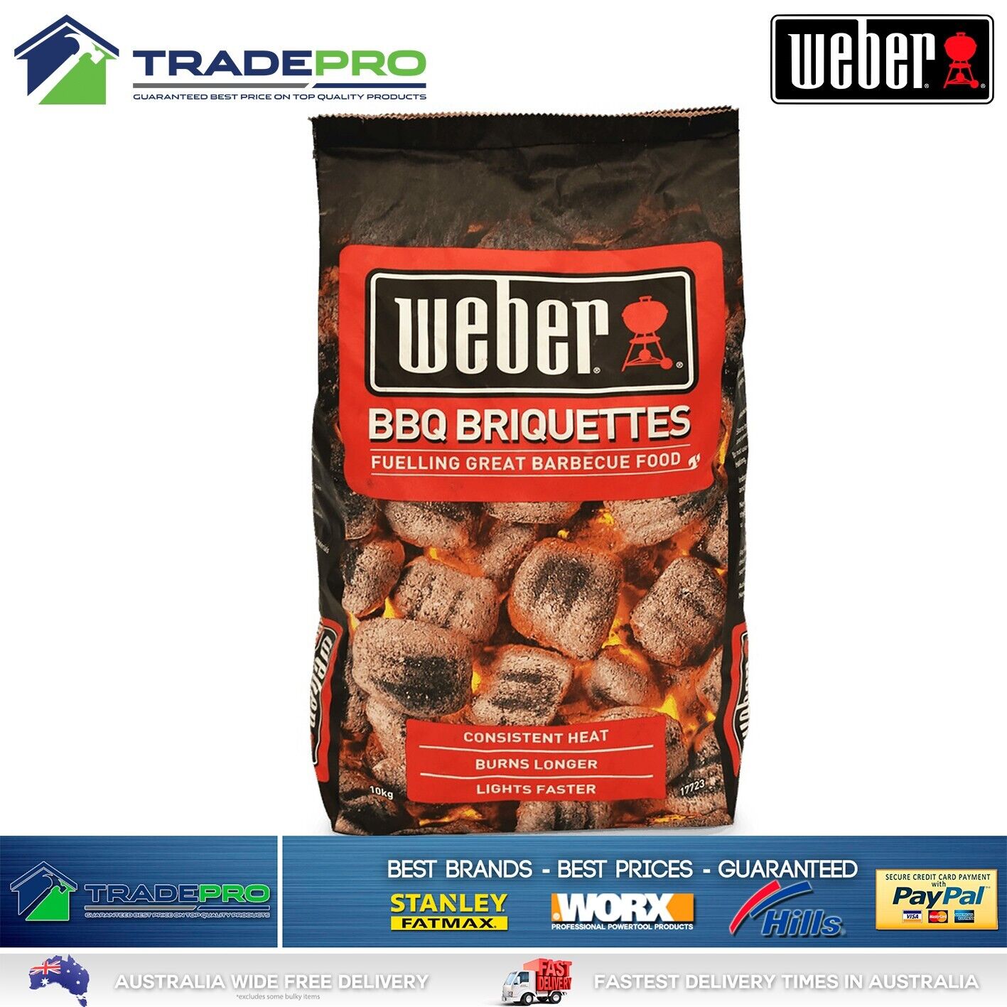Weber Heat Beads BBQ Briquettes 10kg PRO Burn Low Odour Kettle Cooking Charcoal