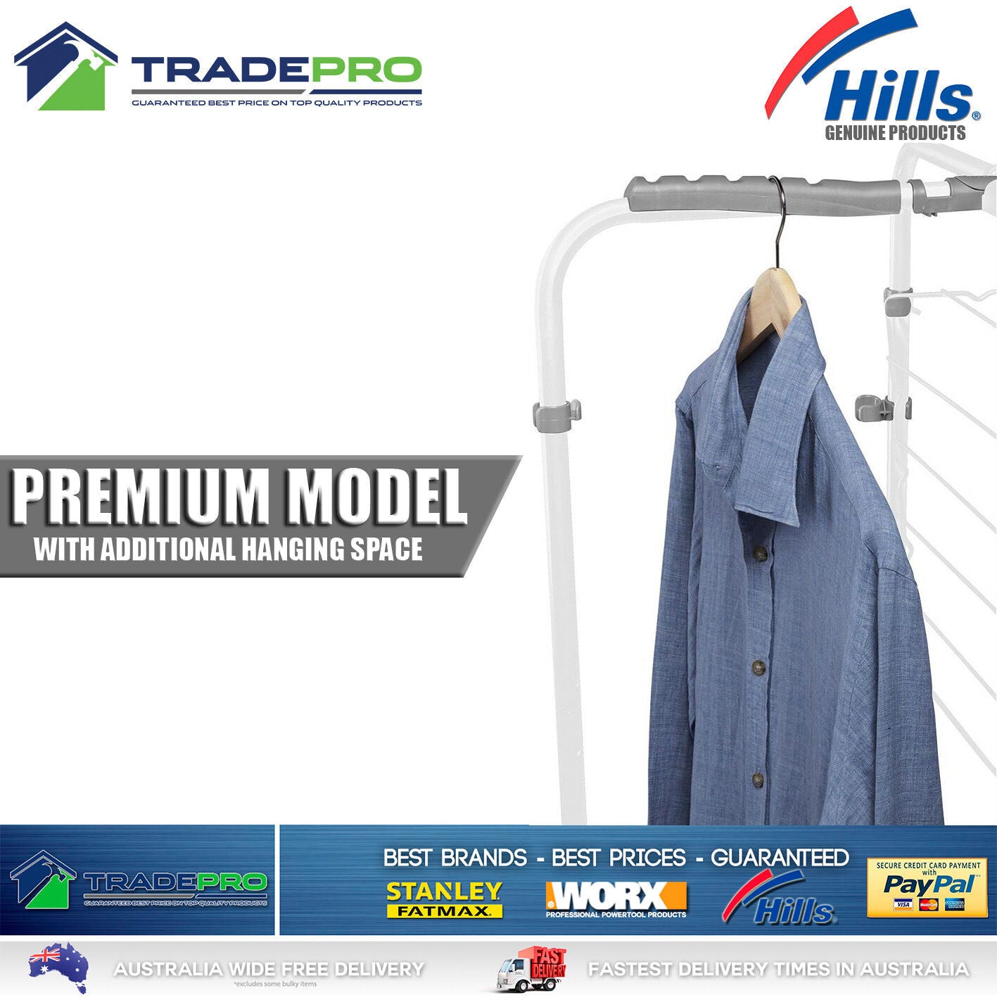 Hills Premium Clothes Airer 3 Tier 19.2m Genuine Portable Clothesline Mobile Dry