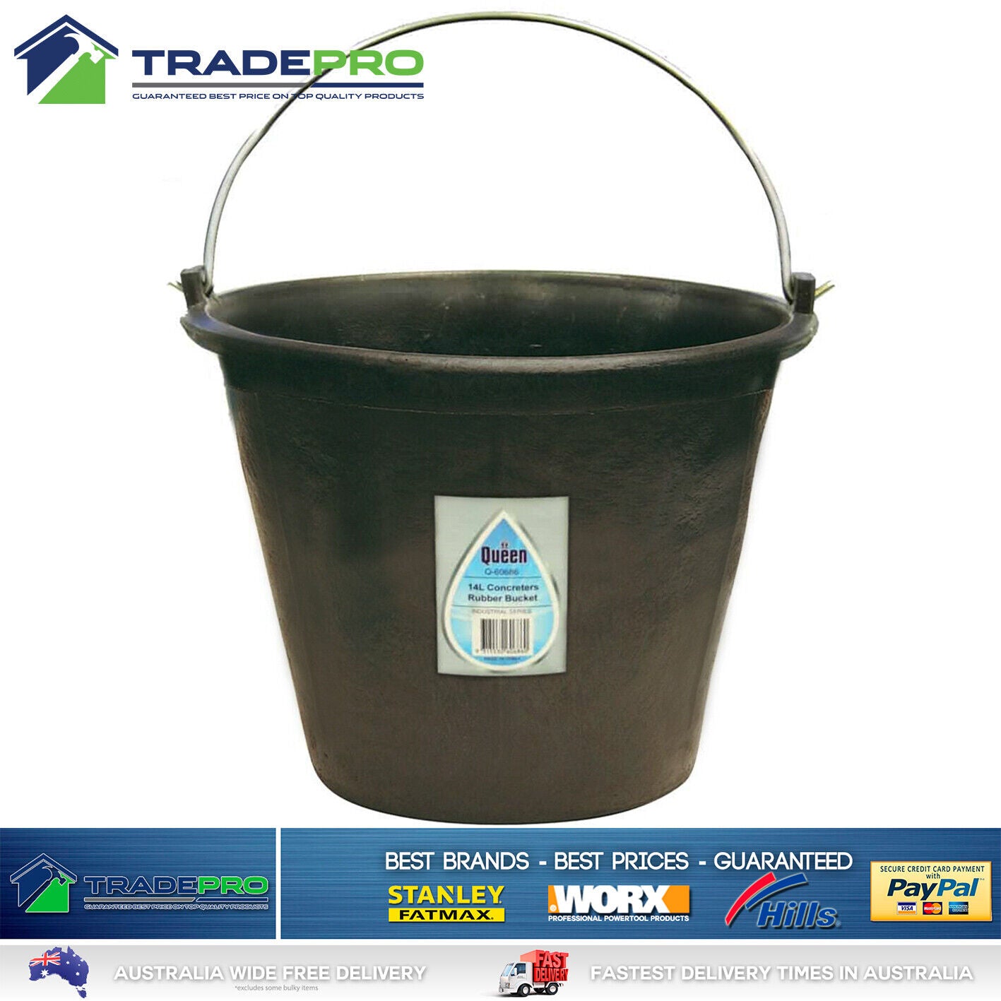 Bucket Rubber Heavy Duty Stock Safe with Handle 17.5 L Horse Commercial Cement